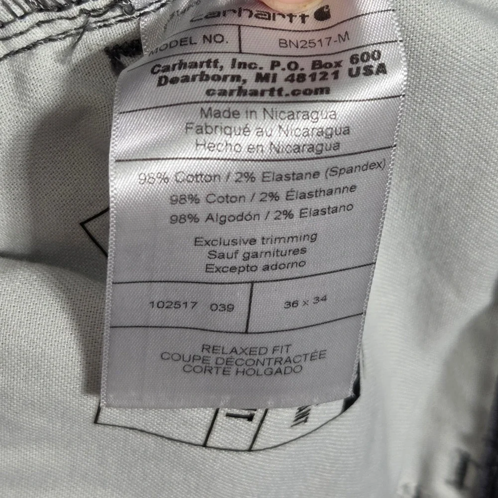 Carhartt Mens 36x34 Relaxed Fit Gray Canvas Work Pants Outdoors Utility Pocket